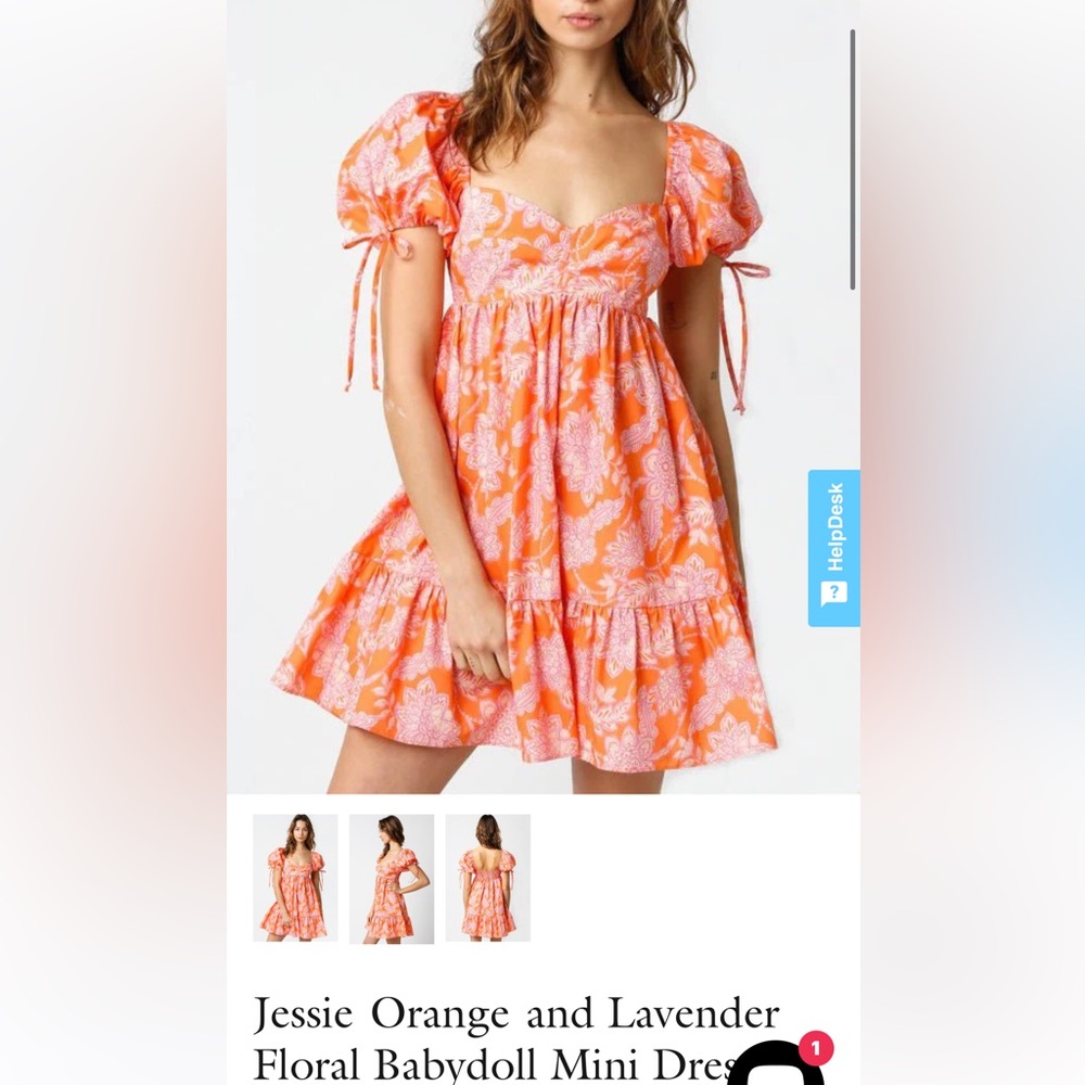 Orange puff sleeve dress, never worn, size L